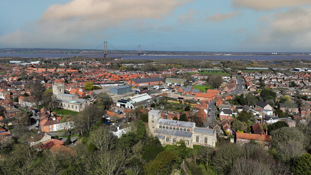 Aerial photo Barton Upon Humber UK. Barton is a town and civil parish in the North Lincolnshire district, in the ceremonial county of Lincolnshire, England. The population at the 2011 census was 11,06