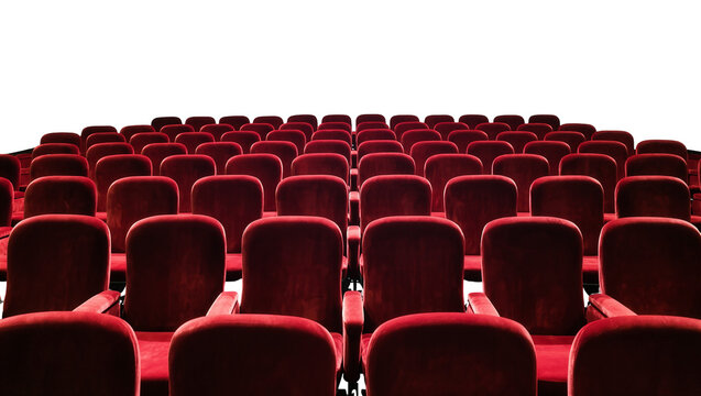 Isolated luxurious red velvet empty seats ready for a classic cinema or theater performance