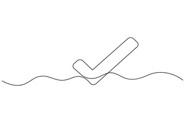 Obraz premium Check mark single line drawing of a hand holding a tick symbol 