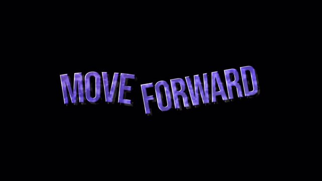 Bold metallic typography animation with bevel and fractal texture. Motivational Move Forward text with alpha channel, ideal for corporate, fitness, and social media video overlays.