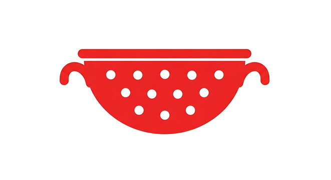 A vibrant red colander icon with holes and handles on a clean white background