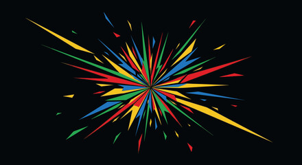 Fototapeta premium Vibrant abstract colorful explosion burst on black background, dynamic graphic design element representing energy, celebration, and creative impact.