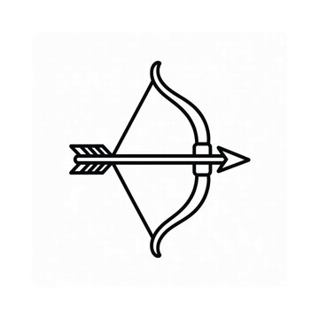 Simple line drawing of a bow and arrow isolated on white