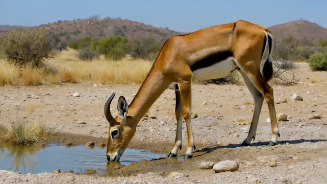 African antelope drinking scene in the wild