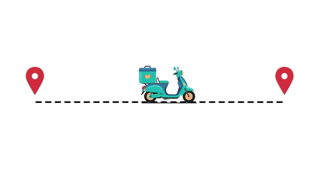 Delivery Scooter Moving on Route with Location Pins
