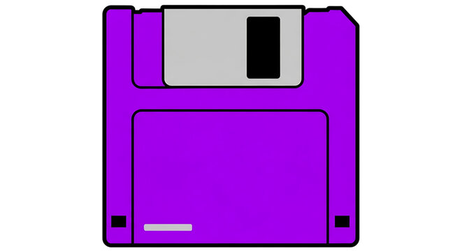 A vibrant purple floppy disk icon on a clean white background, symbolizing retro technology and data storage.