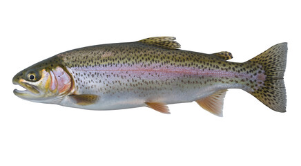 Fototapeta premium Rainbow trout fish with pink stripe and black speckles freshwater isolated on a transparent background