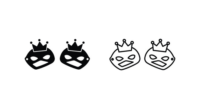 Crown king face icon set Vector