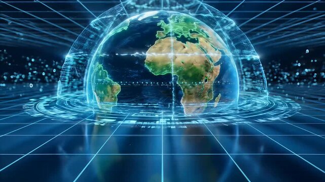 Futuristic Flat Earth Dome Hologram in Digital Space