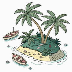Obraz premium Boats near Tropical Island with Palm Trees ocean
