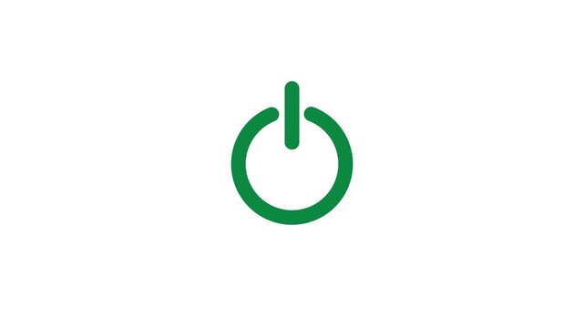A clean and simple green power button symbol isolated on a pure white background, signifying the universal for starting or stopping electronic devices and systems