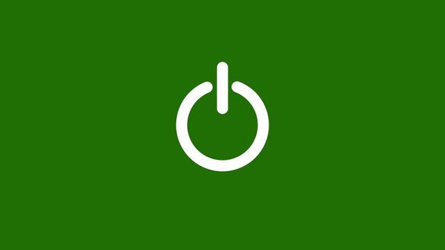 A white power button symbol centered on a deep green background, representing the concept of activation, control, and the start or stop function of electronic devices