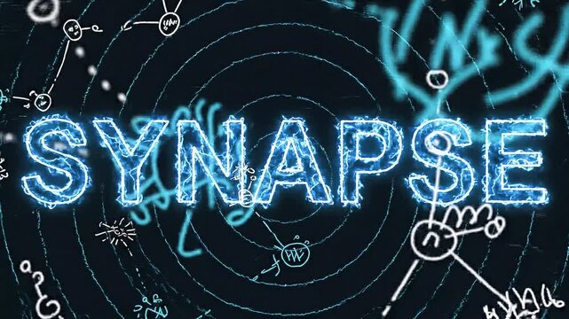 A video showcasing a creative illustration of the word synapse in a neon blue color