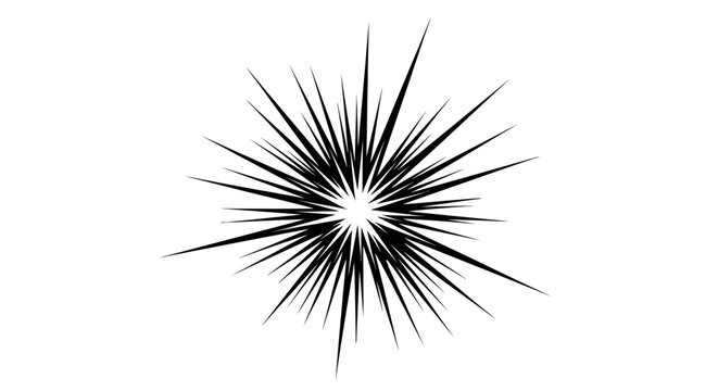 Stylized comic book starburst or burst effect with sharp lines radiating outwards on an isolated white background.