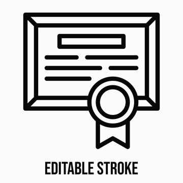 Certificate Icon, Lineal style vector icon, Editable stroke. 