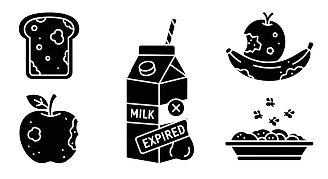 Spoiled and Expired Food Solid Icon Set