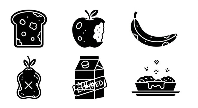 Spoiled and Expired Food Solid Icon Set