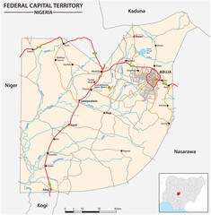 Fototapeta premium Map of the Federal Capital Territory with the capital Abuja, Nigeria