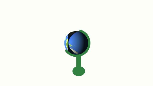 A stylized globe on green stand with tilted axis shines. Stylized globe on green stand glows. Tilted axis enhances stylized globe on green stand.
