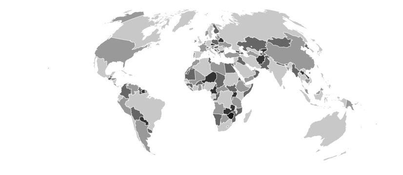 World map vector Aitoff projection monochrome political puzzle graphic geometry silhouette shape national border design isolated transparent eps