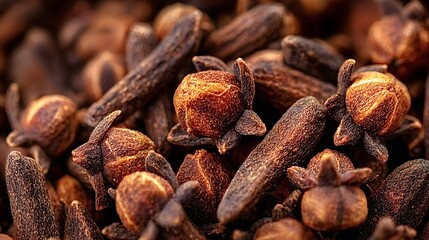 Obraz premium Drying whole cloves offering an aromatic spice and pungent flavor commonly used in culinary applications, traditional medicine, and to create warm, inviting aromas