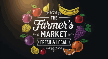 Farmer's Market Fresh Local Produce Chalkboard Vector Illustration © zee