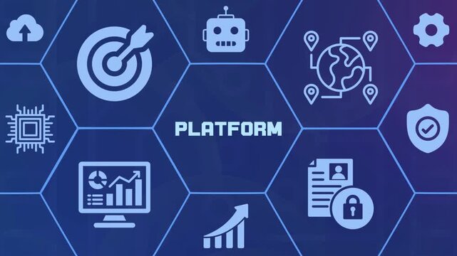  Digital software platform and ecosystem concept with integrated technology service icons.