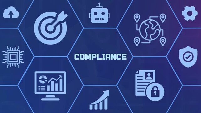  Regulatory compliance and legal standards concept with governance and data privacy icons.
