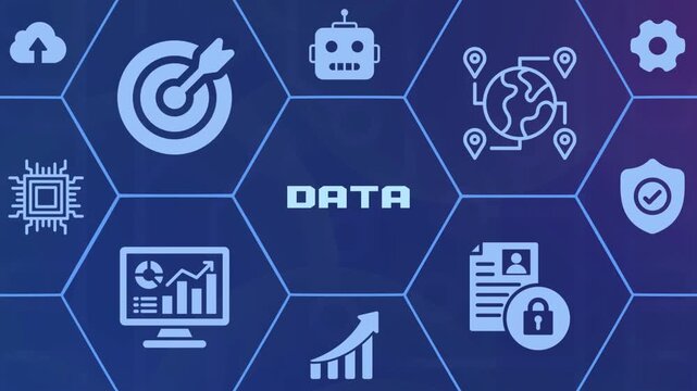 Big data analysis and cloud computing concept with information processing icons and server technology.