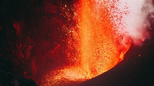 violently. Volcano erupting with lava and ash violently expelled from crater. ESG reports, sustainability campaigns, designed for environmental awareness campaigns, drives climate awareness.