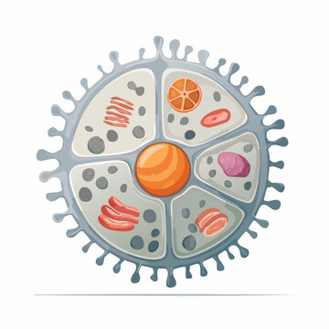Virus cell structure illustration with organelles.