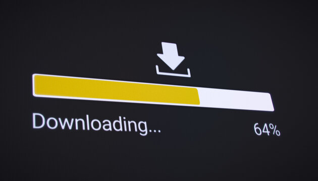 Illustration of the process of downloading file from the Internet on a computer monitor screen. A computer monitor displaying information about the data download in real time.