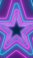Vertical illustation many stars in neon blue and neon magenta on dark background - abstract background.