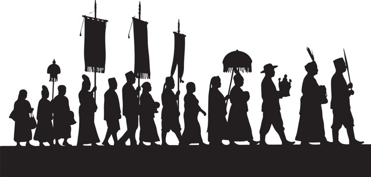 Black silhouettes, people walking, protest march, demonstration vector