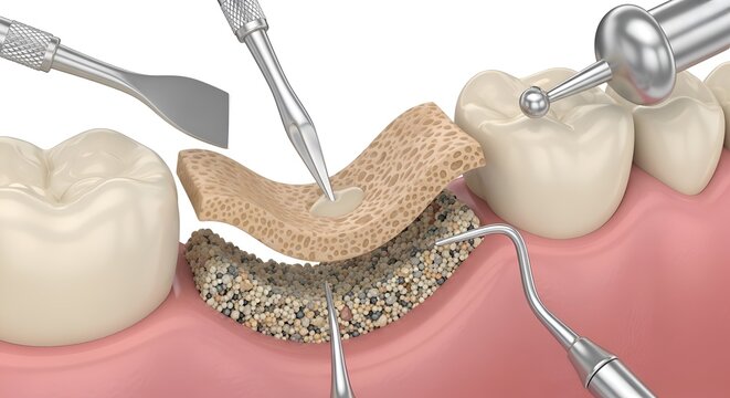 Dental Bone Graft Procedure Illustration - Tooth Restoration and Oral Surgery