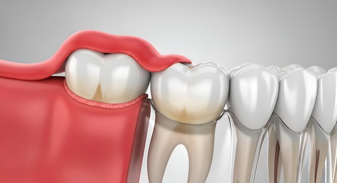 Dental Gum Recession and Tooth Decay Close-up 3D Render