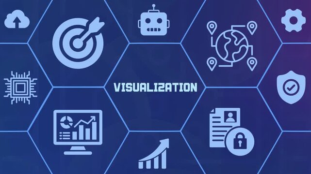 Abstract data visualization interface with interconnected nodes and glowing digital information stream.