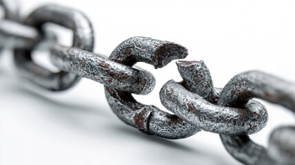 Obraz premium disconnection. Broken chain with separated links floating, symbolic freedom with dramatic side lighting. wellbeing guides, coaching materials, designed for coaching and self-improvement content.