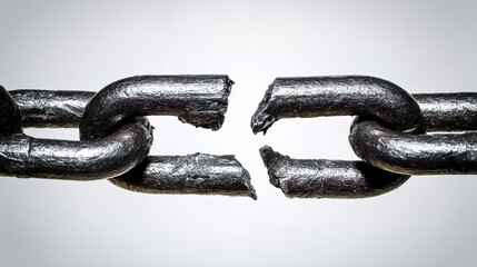Fototapeta premium disconnection. Broken chain with separated links floating, symbolic freedom with dramatic side lighting. wellbeing guides, coaching materials, designed for coaching and self-improvement content.