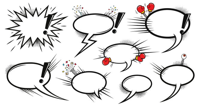 A set of comic speech bubbles and prank captions, including 'Gotcha!', 'No way!', and 'Just kidding!', for designer assets and templates with a funny and playful mood