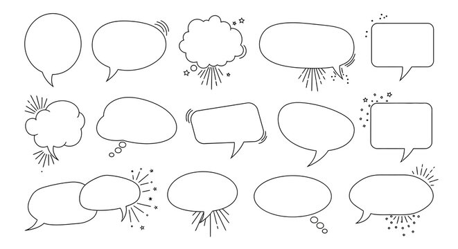 A set of comic speech bubbles and prank speech bubbles with various captions like 'Gotcha!', 'No way!', 'Just kidding!', and 'Prank!' for April Fools' Day, illustrated in a simple line