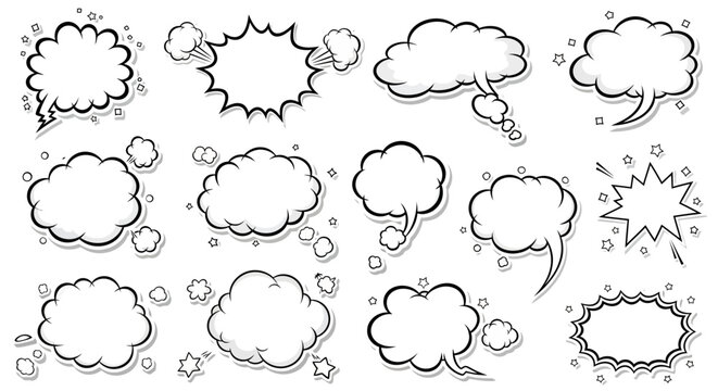 A set of black and white comic speech bubbles and prank captions for April Fools' Day, including 'Gotcha!', 'No way!', 'Just kidding!', and 'Prank!', against a clean white background