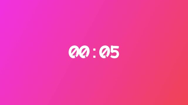 Minimalist digital countdown timer displaying ten seconds to zero with stylish white font over purple and pink gradient background