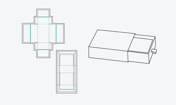 Technical sketches of a box structure and its net layout for assembly