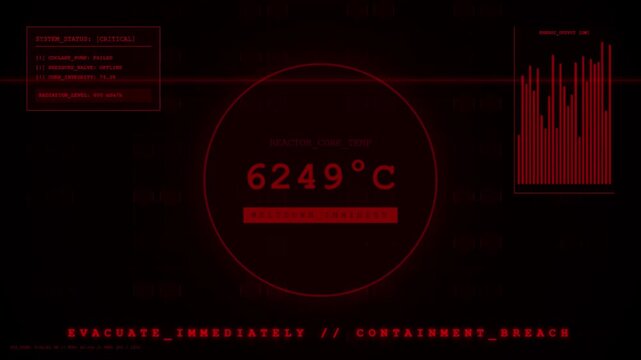 Nuclear Reactor Meltdown Critical System Failure Radiation Alert Dashboard.