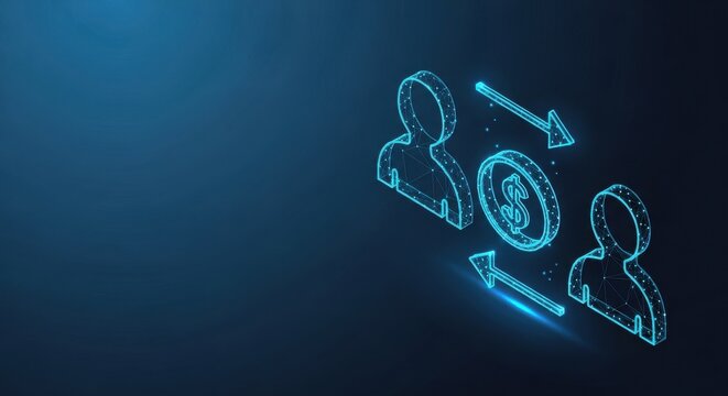 Glowing Neon Financial Transaction Icon Illustrating Money Flow and User Interaction