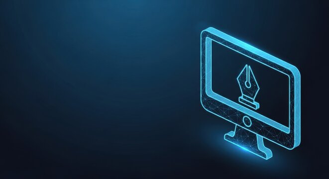 Digital Design Icon on Computer Monitor Screen, Representing Creative Technology and Software Applications.