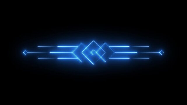 Glowing neon deco divider header icon isolated on black background. deco divider icon animation. 4k video.