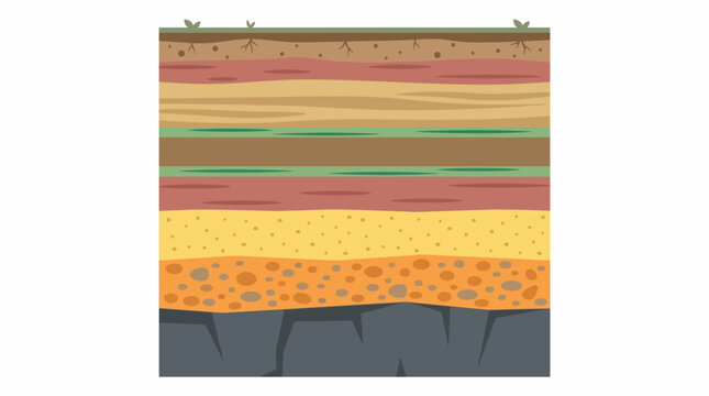 A detailed cross-section illustration showing various layers of soil, earth, and rock strata underground, from topsoil to bedrock.