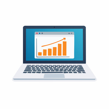 シンプルなノートパソコンとデータグラフのベクターアイコン（IT・分析）